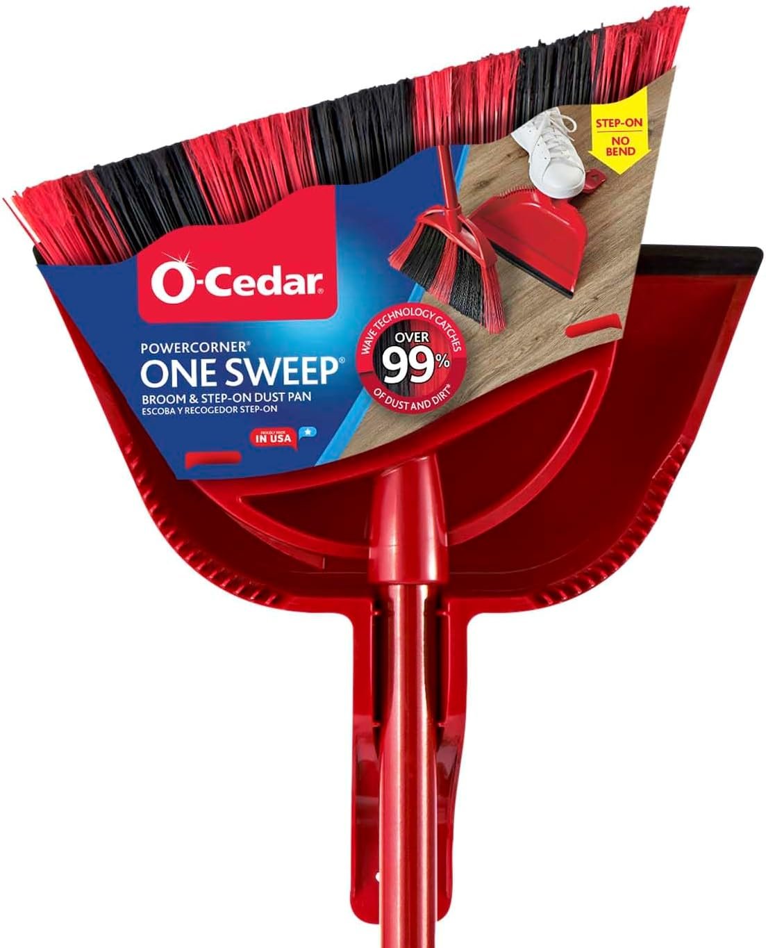 61MHjW5B1QL._AC_SL1402_ O-Cedar One Sweep Broom & Step-On Dustpan Set | Patented Wave Bristles Remove Over 99% of Dirt in One Pass | Lightweight & Quiet for Pet-Friendly Cleaning - Image 1
