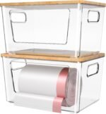 spospo 2 Pack Trash Bag Holder with Bamboo Lid Stackable Trashbag Dispenser