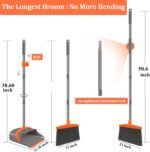 Ivandar Broom and Dustpan Set for Home, Broom and Dustpan Combo for Office, Long Handle Broom with Upright Standing Dust pan,Indoor&Outdoor Sweeping (Gray&Orange) - Image 2