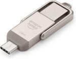 Amazon Basics 128GB USB Flash Drive, Thumb Drive Memory Stick with USB C and USB A Dual Ports, Champagne Silver