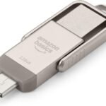 Amazon Basics 128GB USB Flash Drive, Thumb Drive Memory Stick with USB C and USB A Dual Ports, Champagne Silver