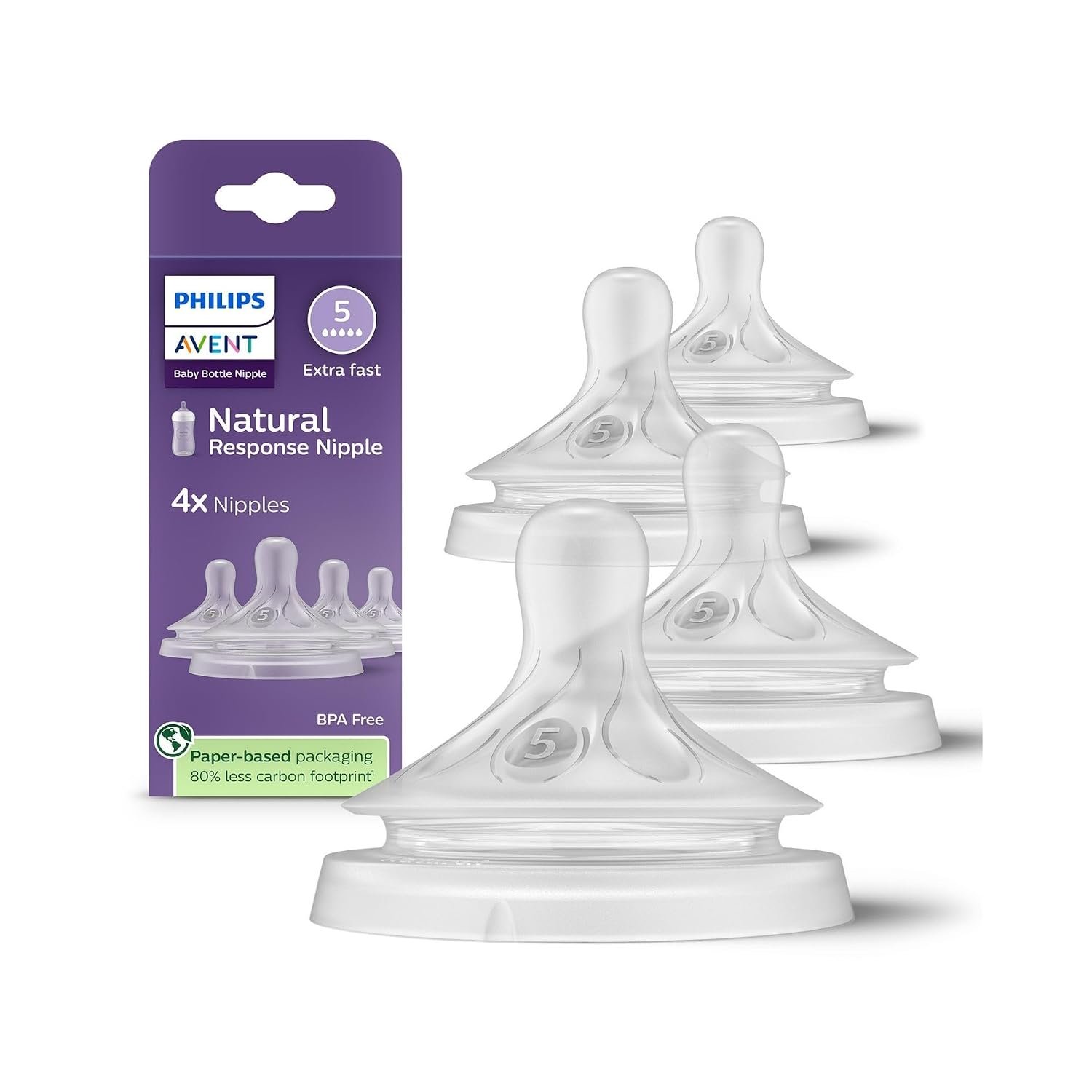 61OH8j4sDoL._SL1500_ Philips Avent Natural Response Baby Bottle Nipples, Extra Fast Flow, 4-Pack - Image 1
