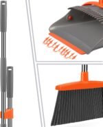 Ivandar Broom and Dustpan Set for Home, Broom and Dustpan Combo for Office, Long Handle Broom with Upright Standing Dust pan,Indoor&Outdoor Sweeping (Gray&Orange) - Image 3