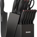 Astercook Knife Set for Kitchen with Block and Sharpener 15pcs German