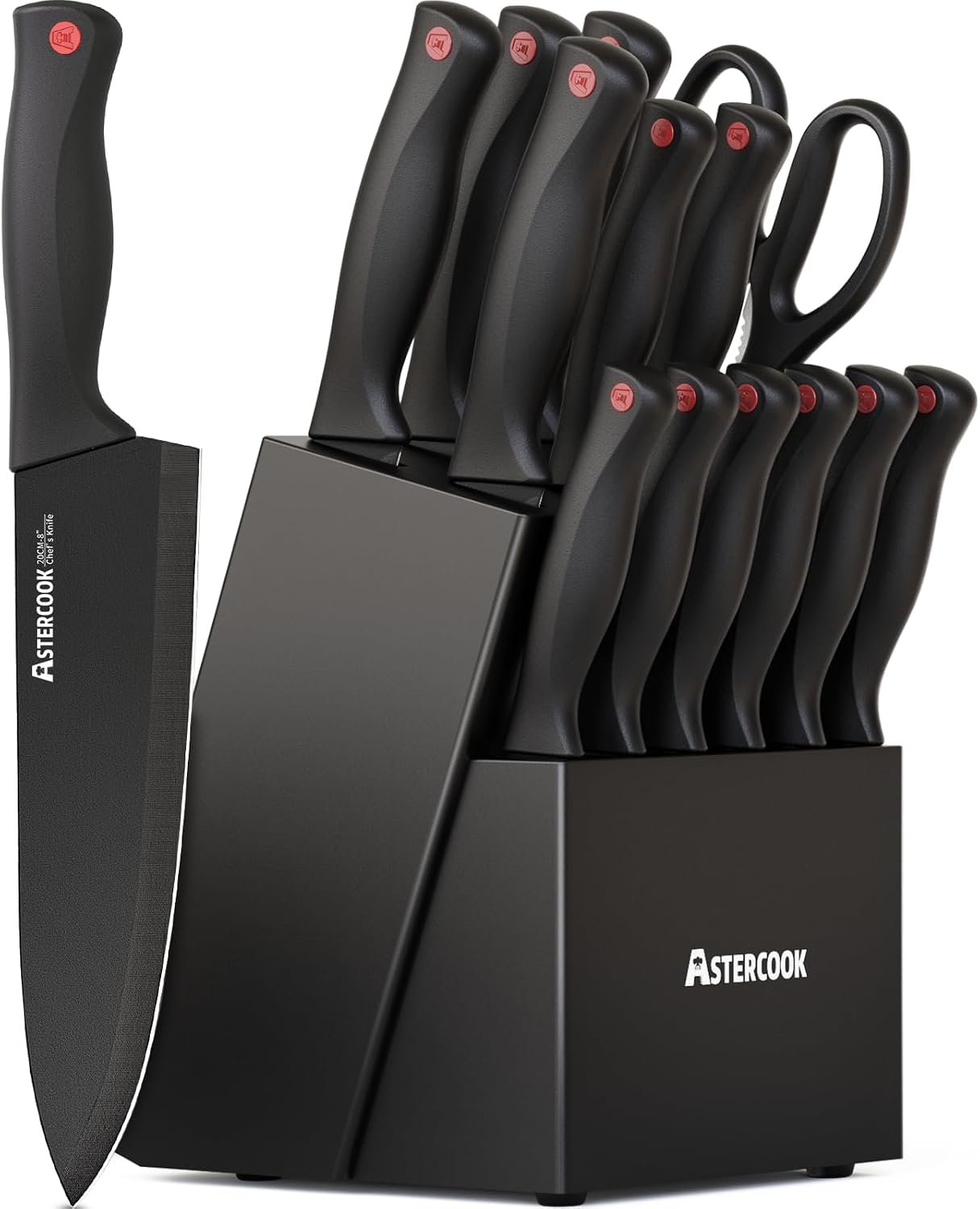61TheuxRpFL._AC_SL1500_ Astercook Knife Set for Kitchen with Block and Sharpener 15pcs German - Image 1