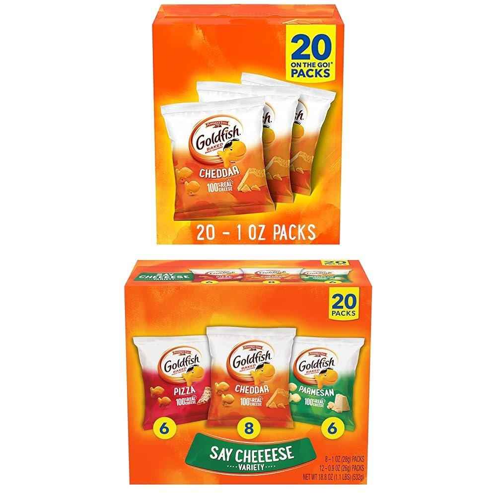 61ZZWboL-kL._SL1001_ Goldfish Cheddar Cheese Crackers, Baked Snack Crackers, 1 oz On-the-Go Snack Packs, 20 Count Box and Goldfish Crackers Say Cheeeese Variety Pack with Cheddar, Pizza and Parmesan, Snack Packs, 20 Ct - Image 1