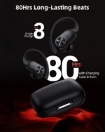 PocBuds Bluetooth Headphones Wireless Earbuds 80hrs Playtime Wireless Charging Case Digital Display Sports Ear Buds with Earhook Deep Bass IPX7 Waterproof Over-Ear Earphones for TV Phone Laptop Black - Image 2
