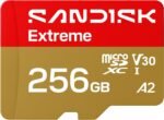 SANDISK 256B Extreme microSD Card + Adapter, Up to 245MB/s Read Speeds