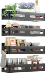 Sevenblue 4-Pack Magnetic Spice Rack for Refrigerator with Hooks, Black