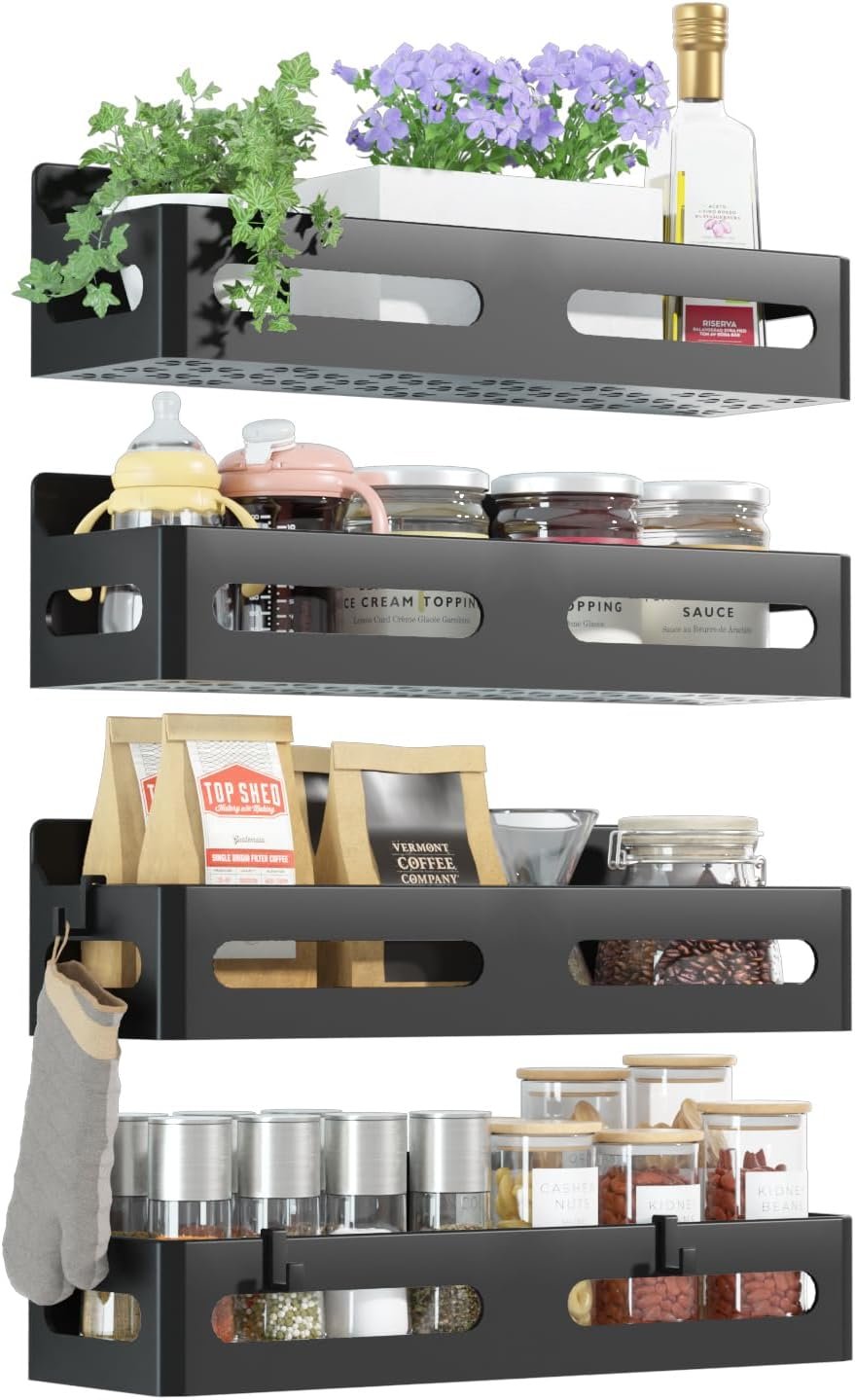 61sKsLqPlLL._AC_SL1500_ Sevenblue 4-Pack Magnetic Spice Rack for Refrigerator with Hooks, Black - Image 1