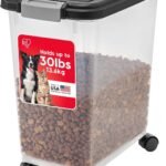 IRIS USA Airtight Pet Food Storage Rolling Container, 30 lb Capacity, Black