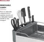 KitchenAid Large Capacity Full Size Rust Resistant Dish Rack with Angled Drain Board and Removable Flatware Caddy, Light Grey - Image 3