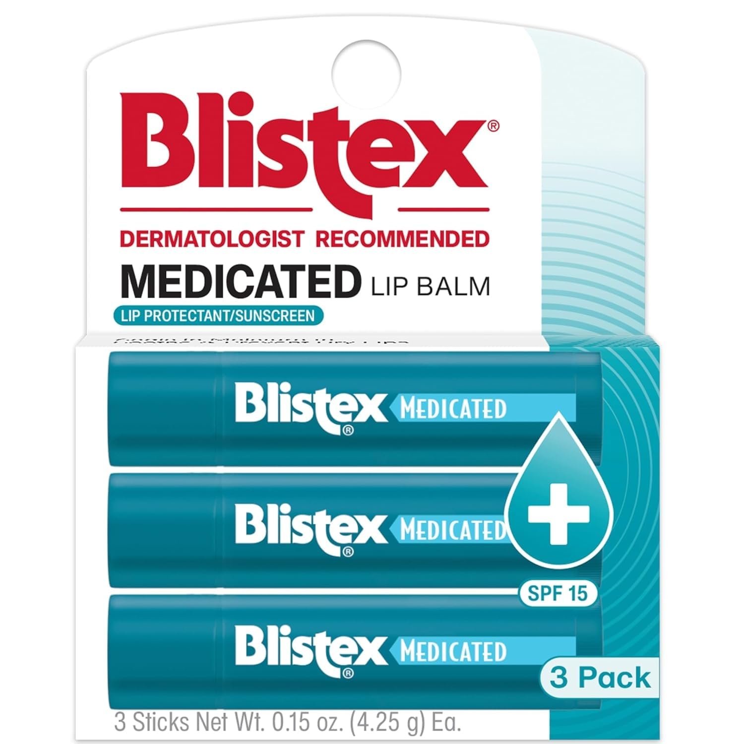 61zmD9BYojL._SL1500_ Blistex Medicated Lip Balm SPF 15, 24 Hr Moisture, 0.15 oz, 3 Count - Image 1