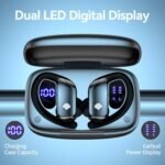 bmani Ear Buds Wireless Earbuds Bluetooth Headphones with 80H Playtime LED Display Case, Over-Ear Hook with Mic, Stereo Sound, Easy Button Controls, Sports Earphones for Running Workout Gym Black - Image 2