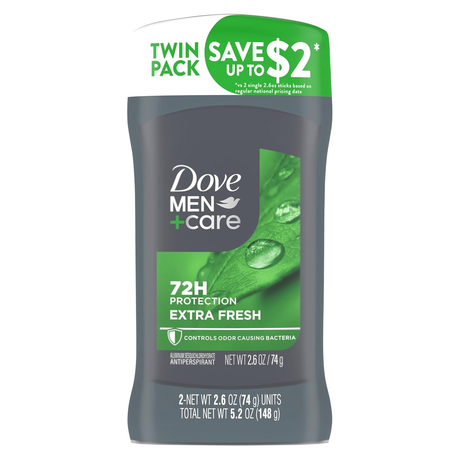711LTPB8SbL._SL1500_ Dove Men+Care Extra Fresh Men's Antiperspirant Deodorant Stick Extra Fresh Twin pack With 72-hour sweat & odor protection with 1/4 Moisturizing Cream & Long-lasting Citrus Scent 2.7 oz - Image 1