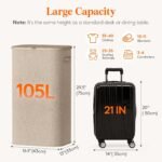 Lifewit 105L Large Laundry Hamper with Lid, Removable Inner Bag, Beige - Image 3