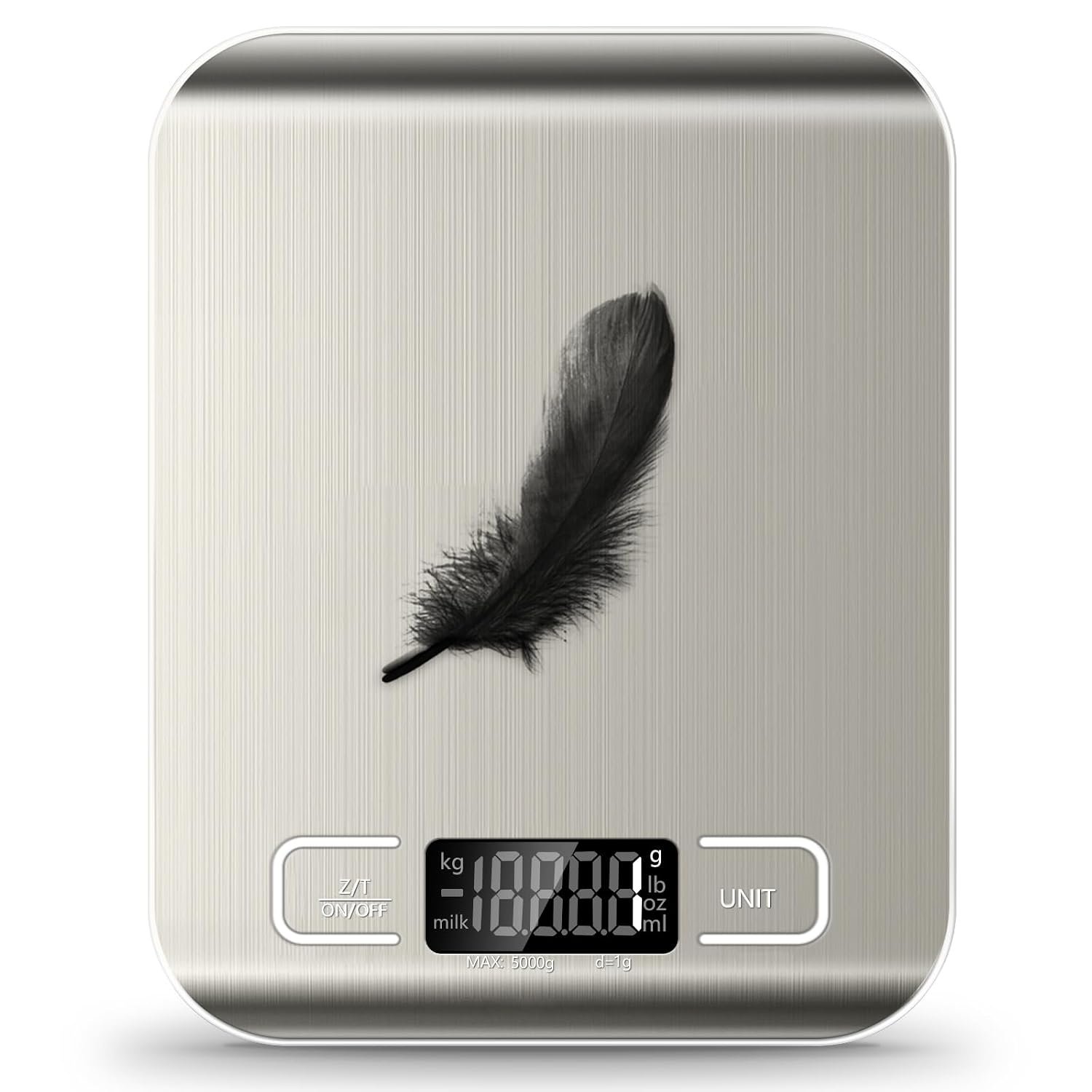 716RtOn9cL._SL1500_ Food Scale, 11lb Kitchen Scale with 6 Units Tare Function & LCD Display, 0.05oz/1g Stainless Steel Digital Food Scale Grams and Ounces for Baking, Cooking, Dieting and Meal Prep (Batteries Included) - Image 1