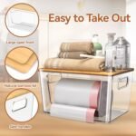 spospo 2 Pack Trash Bag Holder with Bamboo Lid Stackable Trashbag Dispenser - Image 4