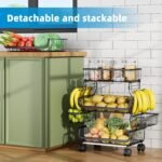Simple Trending Stackable Cart, Fruit Vegetable Basket with Wheels, 4 Tier - Image 5