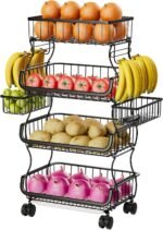 Simple Trending Stackable Cart, Fruit Vegetable Basket with Wheels, 4 Tier