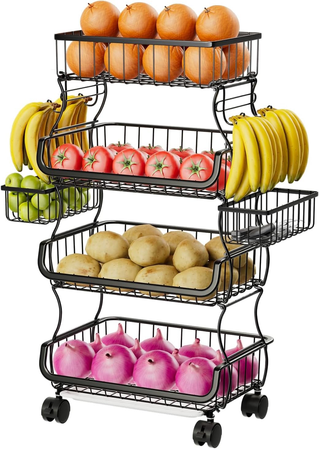 719kFxaOAL._AC_SL1500_ Simple Trending Stackable Cart, Fruit Vegetable Basket with Wheels, 4 Tier - Image 1
