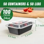 Dealusy 50 Pack (100-Piece) 24 oz Meal Prep Containers Reusable with Lids - Image 2