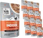I AND LOVE AND YOU Feed Meow Indoor Wet Cat Food - Mackerel - Packed with Protein and Fiber, Grain Free, Shredded, 3oz Pack of 12