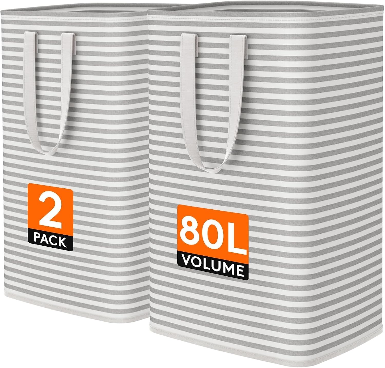 71DAS4Em7ZL._AC_SL1500_ Lifewit 80L Large Laundry Baskets, Laundry Hampers Bags, 2 Pack, Grey - Image 1