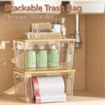 spospo 2 Pack Trash Bag Holder with Bamboo Lid Stackable Trashbag Dispenser - Image 2