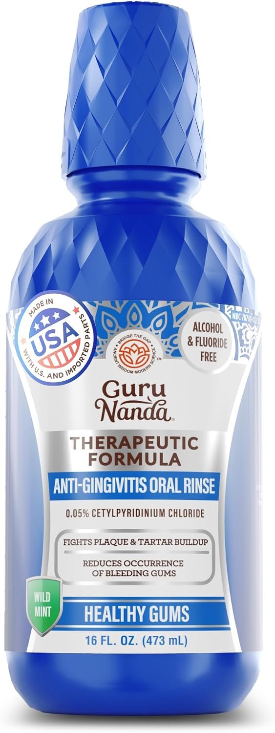 71DhNLwhBeL._AC_SL1500_ GuruNanda Healthy Gums Mouthwash, Antigingivitis, Antiplaque, Mint, 16 oz - Image 1