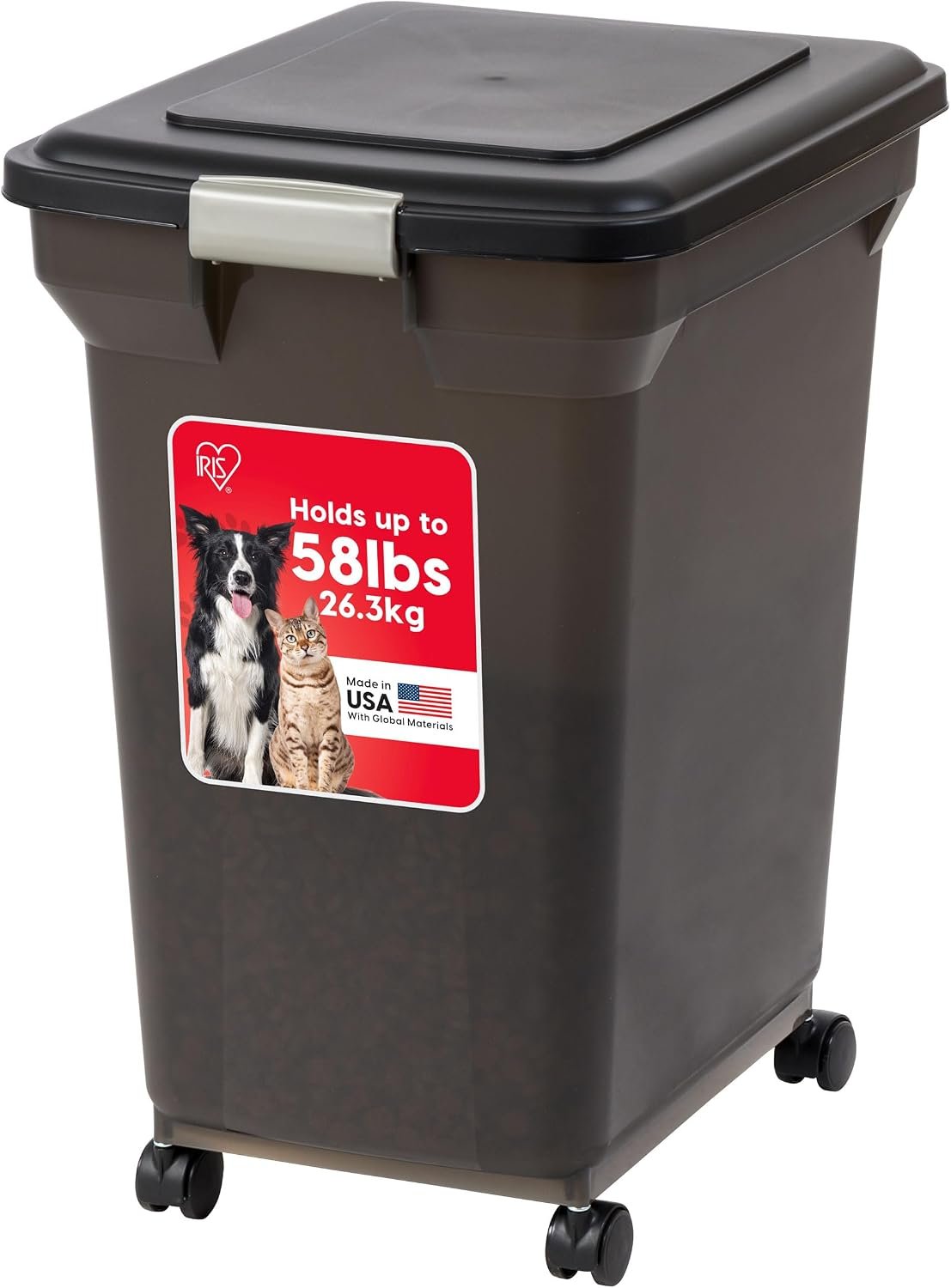 71DhbFIuyAL._AC_SL1500_ IRIS USA Dog Food Storage Container, Up to 58 lbs, Smoke Black, Made in USA - Image 1