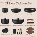 CAROTE 21pcs Pots and Pans Set Non Stick, Detachable Handle Cookware, Black - Image 2