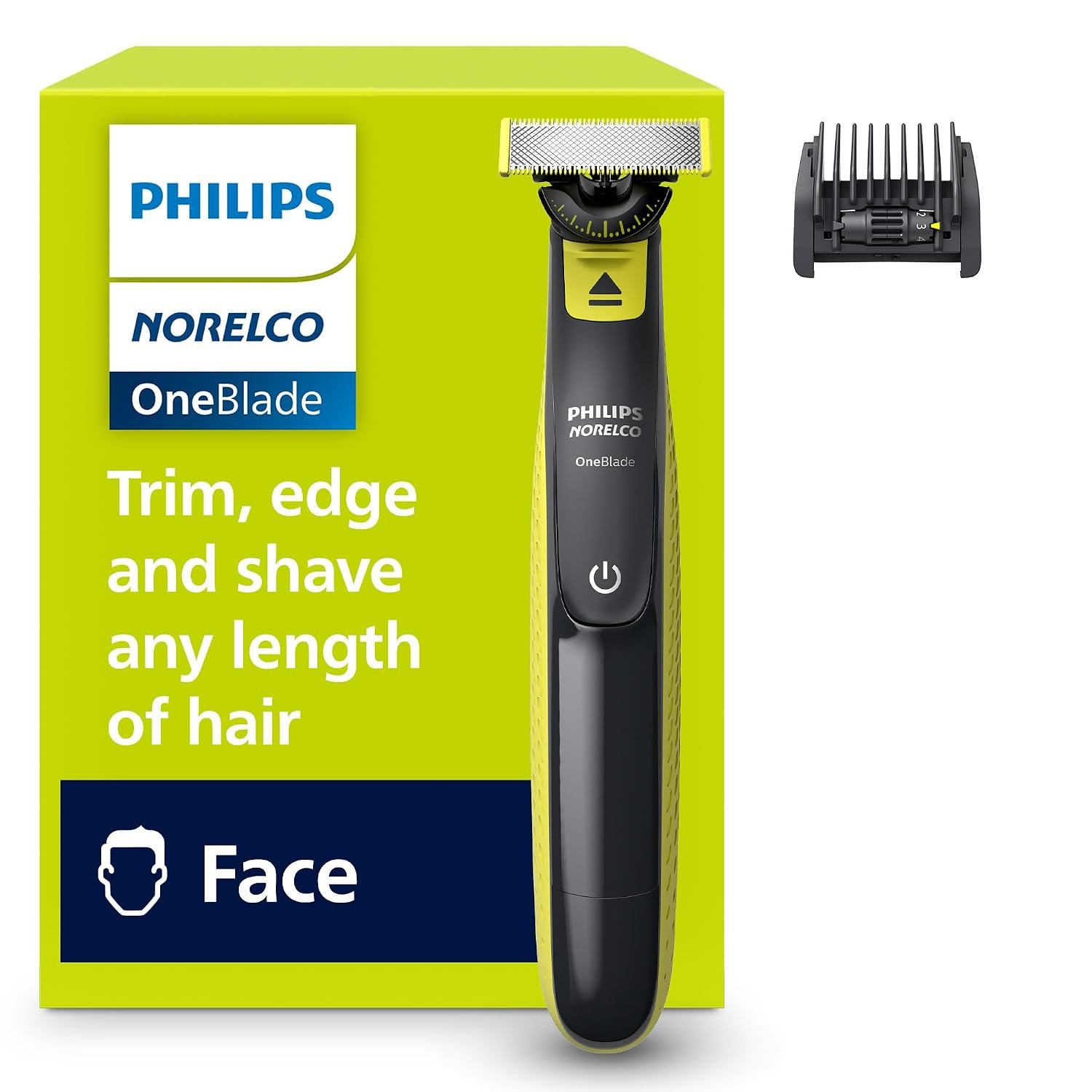71GIIOqNSYL._SL1500_ Philips Norelco OneBlade 360 Hybrid Face Trimmer and Shaver, 5 Length Comb - Image 1