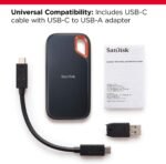 Sandisk 2TB Extreme Portable SSD, Up to 1050MB/s, USB-C, USB 3.2 Gen 2, IP65 Water and Dust Resistance, Updated Firmware, External Solid State Drive, SDSSDE61-2T00-G25 - Image 3