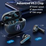 Wireless Earbuds, Bluetooth 5.3 Headphones HiFi Stereo 50H Playback LED Digital Display Ear Buds with ENC Noise Canceling Headset, IPX7 Waterproof Earphones for Gym/Running/Work(Black) - Image 4
