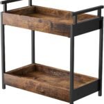 KLM Countertop Coffee Station Organizer, 2 Tier Wooden Shelf for Coffee Bar Accessories, Condiment Storage Caddy for Kitchen, Bathroom Counter Organizer, Home, Office - Brown