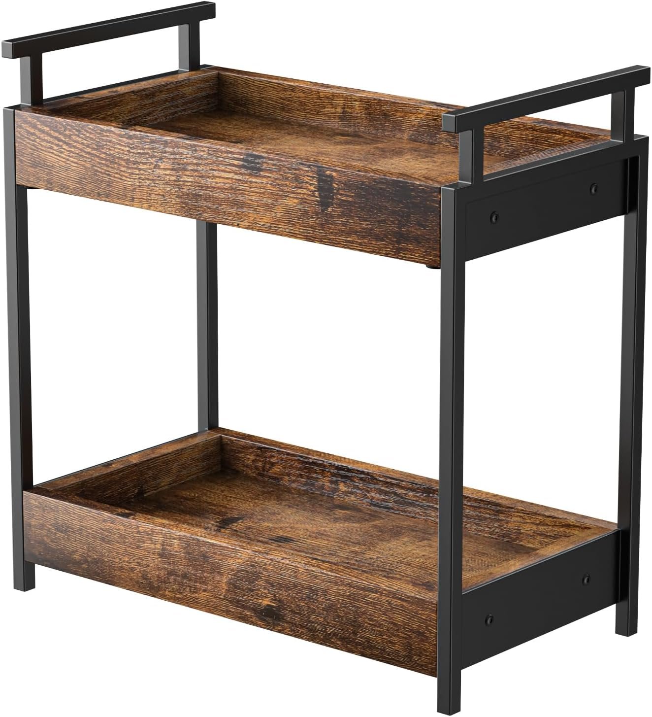 71Lps-7Q0NL._AC_SL1500_ KLM Countertop Coffee Station Organizer, 2 Tier Wooden Shelf for Coffee Bar Accessories, Condiment Storage Caddy for Kitchen, Bathroom Counter Organizer, Home, Office - Brown - Image 1