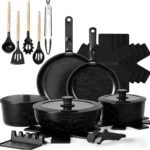 Umite Chef 21Pcs Pots and Pans Set Non Stick, Nonstick Ceramic Cookware Sets Detachable Handle, Non Toxic Healthy Induction Cookware, Kitchen Cooking Set, with Frying Pans Set, Dishwasher/Oven Safe