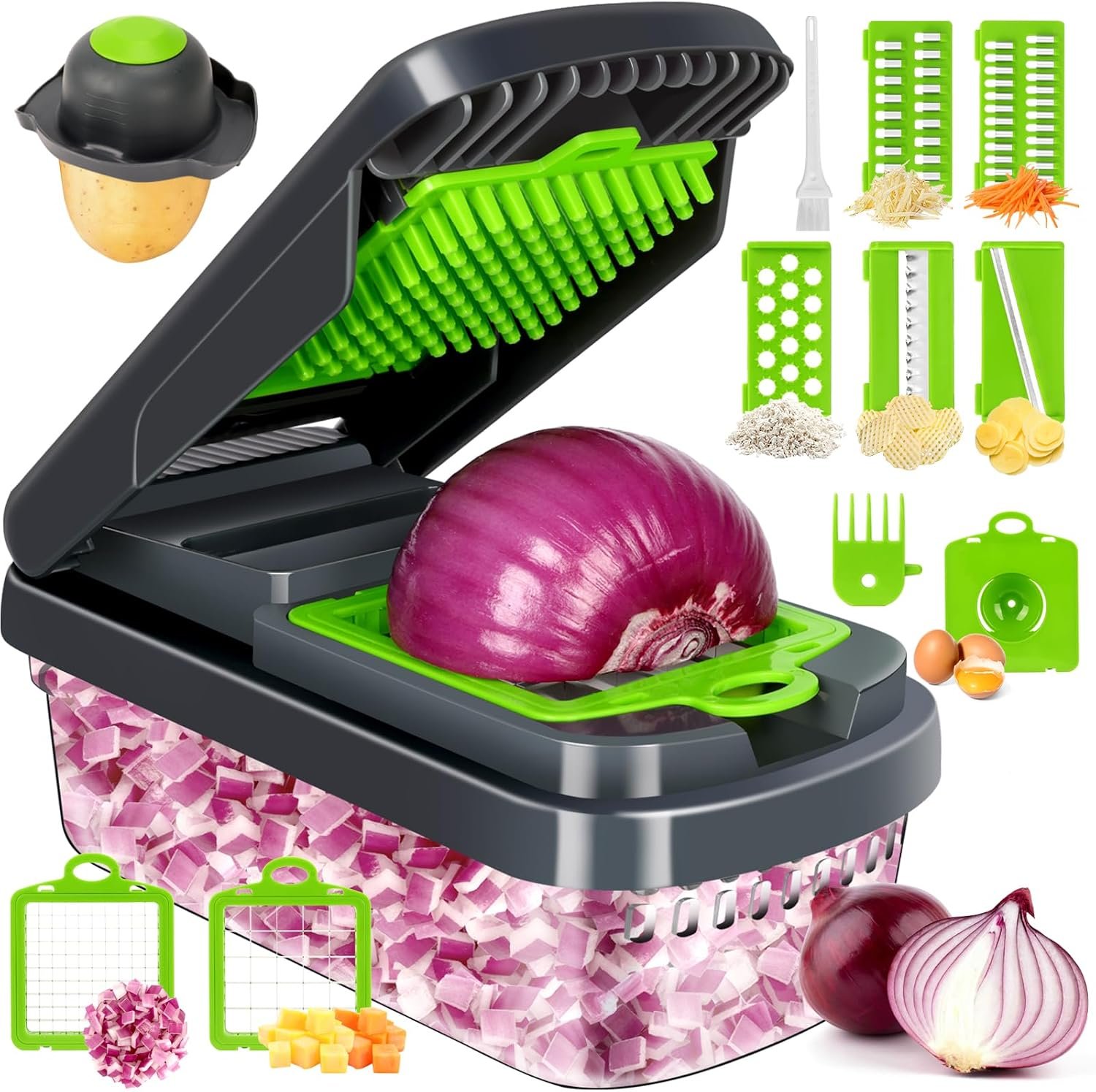 71ME2-Zl7ZL._AC_SL1500_ Yusshn Vegetable Chopper, 12-in-1 Food Veggie Chopper Cutter with Container - Image 1