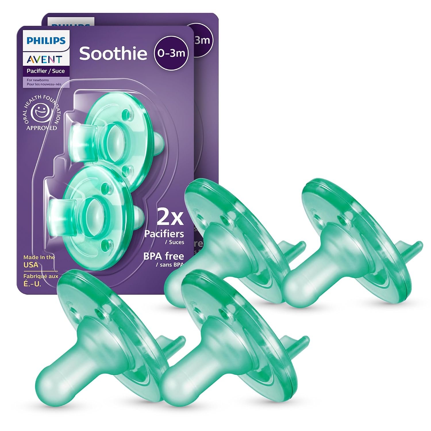 71MqV-UZvjL._SL1500_ Philips Avent Soothie Baby Pacifier for 0-3 Months, BPA-Free, 4-Pack, Green - Image 1