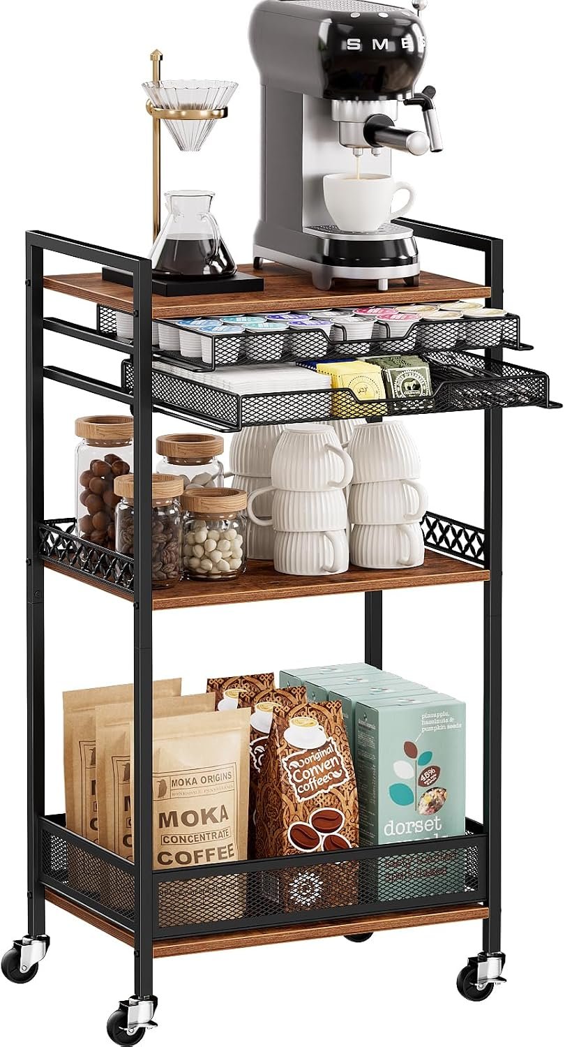 71PUU5eqfDL._AC_SL1500_ Plaviya Coffee Cart 5-Tier Coffee Station Bar Organizer for Hoom, Kitchen - Image 1