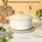Enameled Cast Iron Dutch Oven - Umite Chef 5QT Pot with Lid & Cotton Potholders - Heavy-Duty Cookware for Bread Baking, Braising, Stews, Roasting(Cream White) - Image 3