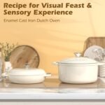 Enameled Cast Iron Dutch Oven - Umite Chef 5QT Pot with Lid & Cotton Potholders - Heavy-Duty Cookware for Bread Baking, Braising, Stews, Roasting(Cream White) - Image 2