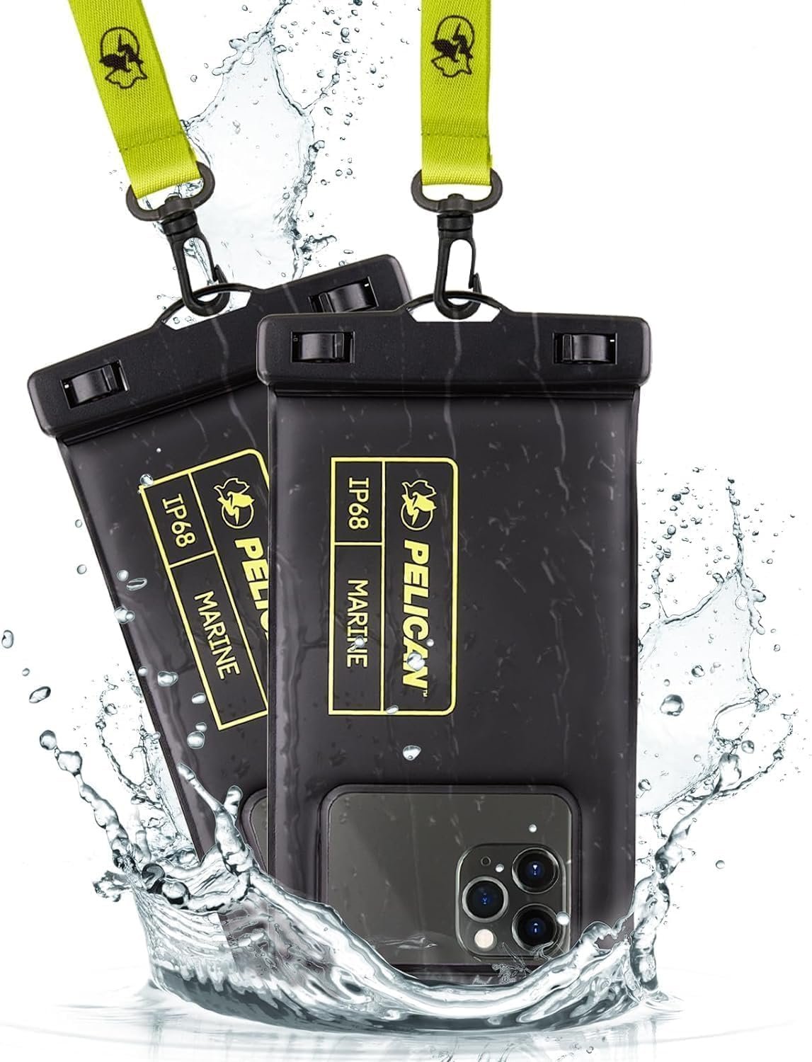 71WOyF5DNUL._AC_SL1500_ Pelican 2 Pack Marine Waterproof Phone Pouch (Regular) -Black/Hi-Vis Yellow - Image 1