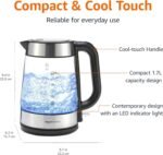 Amazon Basics Electric Kettle with Glass Carafe for Tea and Coffee, BPA-Free, Fast Boiling, Auto Shut-Off, Boil-Dry Protection, Water Level Indicator, 1.7 Liter, 1500W, Black and Silver - Image 2