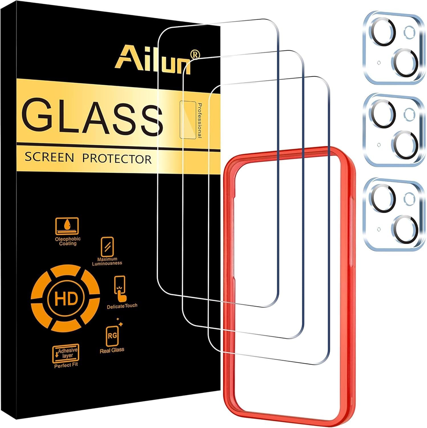71Xtsq20H8L._AC_SL1500_ Ailun Screen Protector + Camera Lens Protector for iPhone 15, 3+3 Pack - Image 1