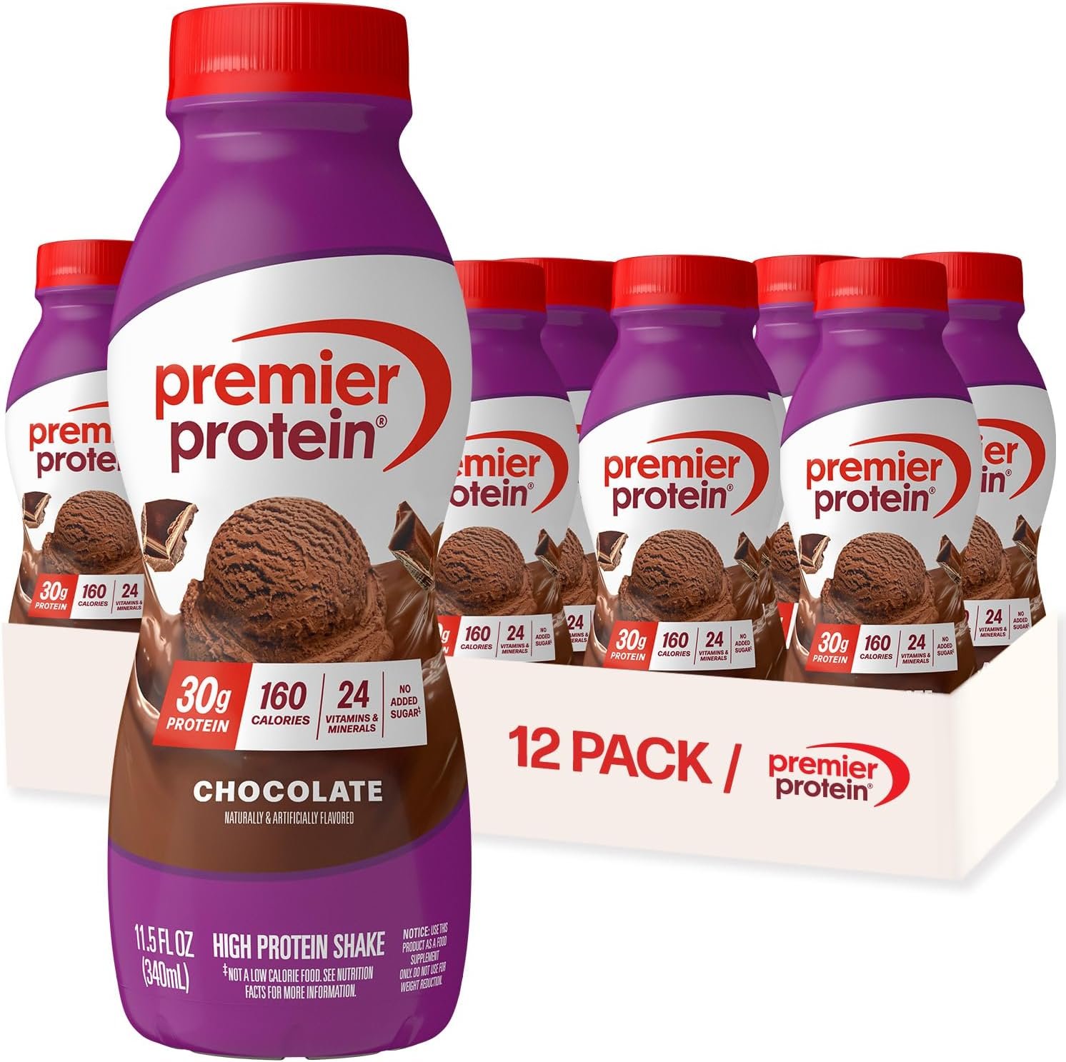 71Y8GT3GYvL._AC_SL1500_ Premier Protein 30g High Protein Shake, Chocolate, 12 Pack - Image 1