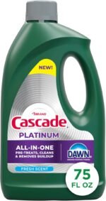 Cascade Platinum Dishwasher Liquid Gel, Dish Soap for Dishwasher With the Grease Fighting Power of Dawn, Fresh Scent, 75oz (Pack of 1)