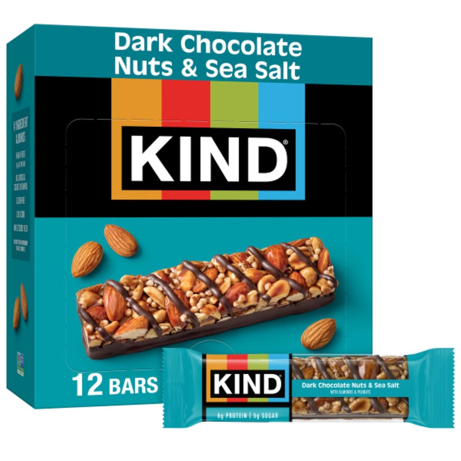 71YW54dYEbL._SL1500_ KIND Healthy Snacks Bars, Dark Chocolate Nuts & Sea Salt, Gluten Free, Low Sugar, High Fiber Snacks, 6g Protein, 12 Count - Image 1