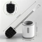 AONEZ Compact Toilet Brush & Holder, Stainless Steel Handle, Space Saving for Storage, Deep Cleaning, Drip-Proof, Easy to Assemble, Nylon Bristles, White & Grey - Image 2